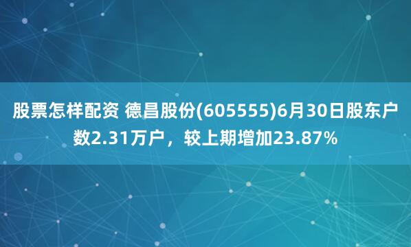 股票怎样配资 德昌股份(605555)6月30日股东户数2.31万户，较上期增加23.87%